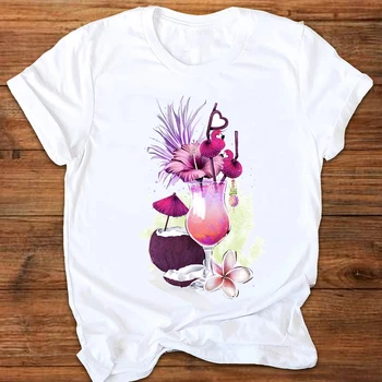 Ženy Grafické Akvarel Pláži Piť 90. rokov Krátky Rukáv Dámske Tlač Tlač Šaty Lady Tees Topy Žena T Shirt Dámske Tričko