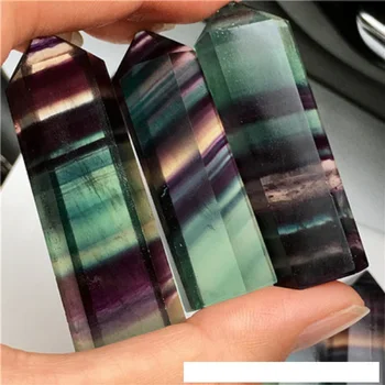 Prírodné Rainbow Fluorite Uzdravenie Kremeň Bod Prútik Tvárou Prism Vyrezávané Reiki Kamenné Sošky Domáce Dekorácie Darček