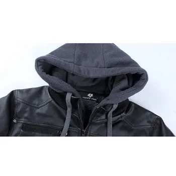 Doprava zadarmo 2021 Zimné vymeniteľné kapucňou Kabát Mens hoody Bundy outwear slim fit kožená bunda Muž priečne kožené kabáty