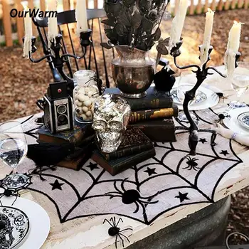 OurWarm Halloween Obrus 40inch pavučina Čipky Tabuľka Vňaťou Handričku pre Halloween Stolové Dekorácie Dovolenku Stranou Dodávky