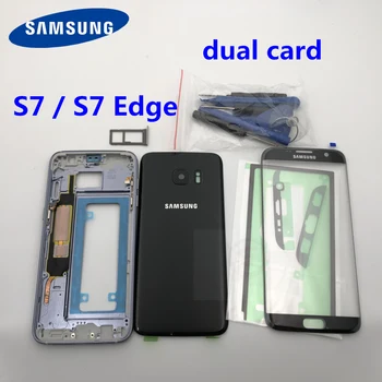 S7 Edge / S7 Strede Rámu Batérie Zadný Kryt Pre Samsung Galaxy G930F G935F Plný Bývanie S Dotykom Skla Objektívu dual card