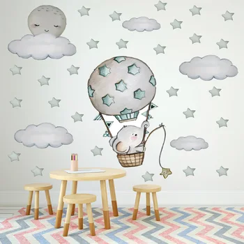 Ručne Maľované Cartoon teplovzdušný balón Slon Samolepky na Stenu pre Deti izba Detská izba Vinyl Eco-friendly Stenu Domova