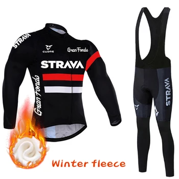 Zimné Thermal Fleece STRAVA Cyklistika Dres Nastaviť Mens Dlho Rukáv MTB Cyklistické Oblečenie, Horské bicykle, Športové Oblečenie Nosiť Oblek