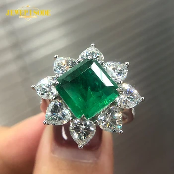 Jewepisode Najvyššej Kvality 10 MM Emerald diamantové Prstene Reálne 925 Sterling Silver Diamond Drahokam Krúžok pre Ženy Strany Jemné Šperky