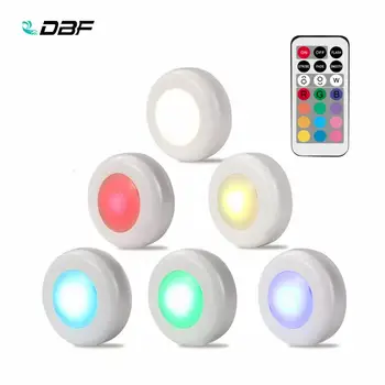 [DBF]batériový Bezdrôtové LED Skrine, Osvetlenie,RGB Farby Puk Svetlo s Diaľkovým ovládaním Dotykový Snímač s LED Nočné Svetlo