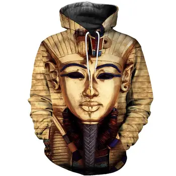SONSPEE 3D Tlač Retro Staroveký Egyptský Faraón Mužov Hooded mikina s Kapucňou Pyramídy Mikina Bežné Dlhý Rukáv Hip Hop Tričko Mládež