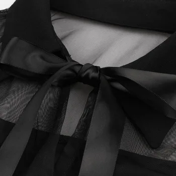 Rosetic Ženy Gotický Sexy Mini Šaty Black Oka Patchwork Vidieť-Cez Závoje Rukáv Prehodil Elegantné Plus Veľkosť Strany Krátke Šaty