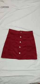 2020 Lete Príchod Ženy Sukne S Vysokým Pásom Bodycon Semiš Kožené Vrecko Preppy Krátke Mini Sukne Oblečenie Žien Červené Sukne Tlačidlo