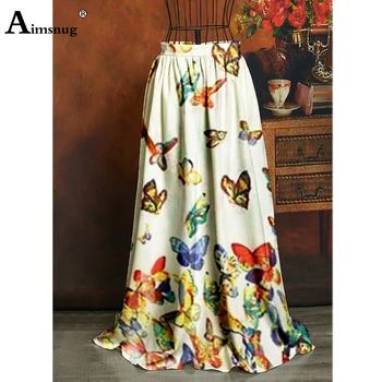 Aimsnug Európskych A Amerických Žien Sukne, Elegantné Vytlačené Motýľ Big Swing Voľné Ženy Plus veľkosť 3xl Vysoký Pás Dlhé Sukne