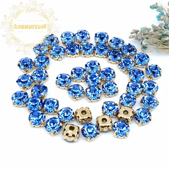 3 mm 4 mm 5 mm 6 mm 7 mm 8 mm Sapphire blue Diamond tvar, Sklo, Krištáľovo kamienkami s zlata pazúr Diy svadobné šaty, doplnky