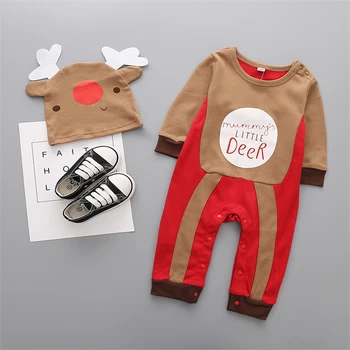 Alisenna Novorodenca Chlapci Dievčatá Vianočné Cartoon Vianočné Remienky bebe Deti Bavlna Roztomilý Oblečenie Romper Oblečenie +Klobúk