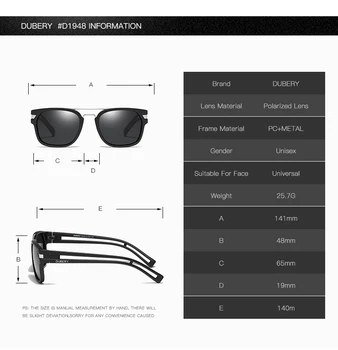 DUBERY Vintage Polarizované slnečné Okuliare pánske Slnečné Okuliare Pre Mužov Námestie Odtiene Jazdy Čierna Retro Oculos Muž 9 Farieb Modelu 1948