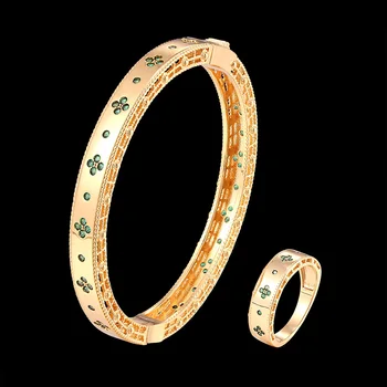 Fateama Jednoduchý Náramok A Prsteň dámske Šperky Set Reťazca rámu s rôznymi farbami zirkón slivka tvarované klasické obľúbené šperky