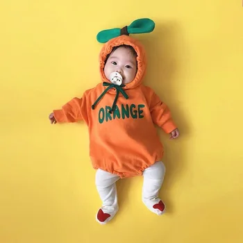 Jeseň Zima Baby Girl Kombinézu Batoľa Chlapec Bebe Remienky s Kapucňou Červené Jablko Banán Oranžový kostým