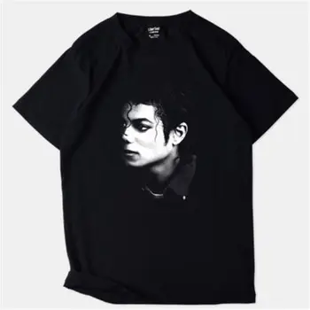 Michael Jackson Tlač T-shirt Krátkym Rukávom Posádky Krku Bavlna Topy Čierna Sivá