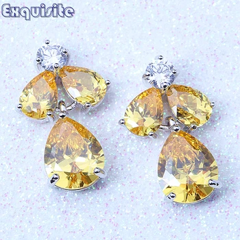 Nový Štýl A Elegantný Yellow Crystal Cubic Zirconia Strieborná Farba Drop Visieť Náušnice Módny Trend Šperky Pre Ženy B0051