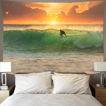 Západ slnka vlny plážové scenérie gobelín veľké umenie tlač gobelín psychedelic stenu pláž uterák polyesterových vlákien tenké jogy BGT007