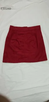 2020 Lete Príchod Ženy Sukne S Vysokým Pásom Bodycon Semiš Kožené Vrecko Preppy Krátke Mini Sukne Oblečenie Žien Červené Sukne Tlačidlo