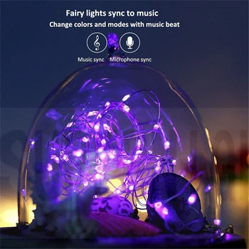 Bluetooth Vianočné Osvetlenie Medený Drôt LED Reťazec Svetelné Girlandy Spálňa pre Domáce Svadobné Nový Rok Dekorácie USB Rozprávkových Svetiel
