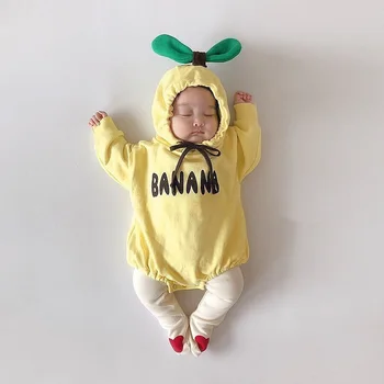 Jeseň Zima Baby Girl Kombinézu Batoľa Chlapec Bebe Remienky s Kapucňou Červené Jablko Banán Oranžový kostým