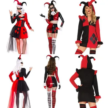 Dievčatá Cosplay Kostým Joker Klaun Cirkus maškarný Dospelých Žien Halloween Cosplay black red Šaty