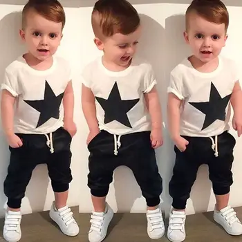 Batoľa Detský Baby Chlapci Oblečenie Star T-shirt Topy Hárem Nohavice 2ks Oblečenie Oblečenie Set 2-7Y
