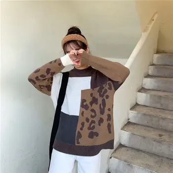 2020 jeseň/zima leopard tlač sveter voľné jeseň sveter malátny vietor bunda