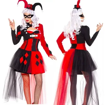 Dievčatá Cosplay Kostým Joker Klaun Cirkus maškarný Dospelých Žien Halloween Cosplay black red Šaty