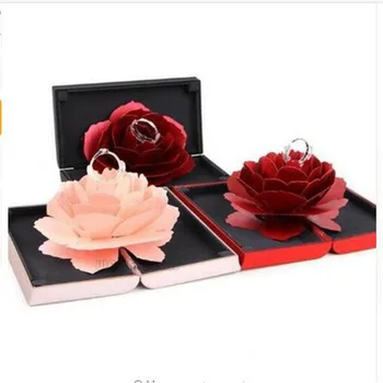 2019 Skladacie Kvet Krúžok Box Rotujúce Rose Krúžok Box Narodeniny, Valentín Svadba Šperky Zobraziť Boxy W3