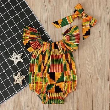 Batoľa Novonarodené Dievčatká Kombinézach Afriky Vytlačiť, Ramenný Kombinézach +hlavový most Set 2 ks Dojčenské Oblečenie Jumpsuit Oblečenie