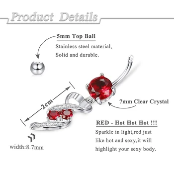 Móda Nehrdzavejúcej Ocele Crystal Brucho Tlačidlo Krúžky Red Fox Pupka Piercing Ombligo 14g*10 mm Sexy Brucho Bar Telo Šperky pre Ženy