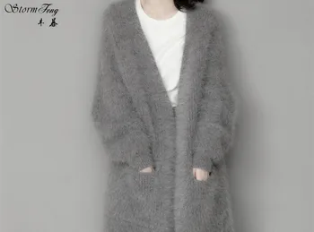 Ženy, Zimné noriek cashmere cardigan kabát žena hrubý sveter V krku pletený voľné dlho doprava zadarmo I1797