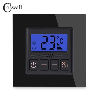 Coswall Sklenené panely, Termostat na reguláciu Teploty, LCD Displej Pre Klimatizácia / Čerstvého Vzduchu Systém 10A Relé Zaťaženie 2000W