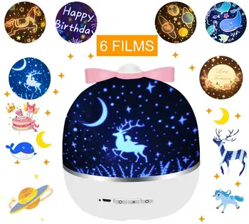 2 v 1-Hviezdičkový Nočné Svetlo Projektor so 6 Projektor Filmov o 360 Stupňov Rotácie Projektor Svetlo pre Baby Škôlky Chlapec, Izba Dekor