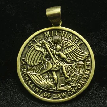 Cool Veľký Anjel SAINT MICHAEL Kola Medaila Prívesok Mytologické Štýl Mužov Amulet Náhrdelník
