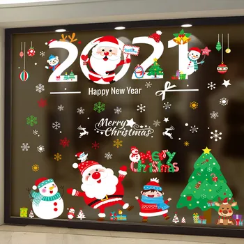 Vianočné ozdoby obchod scény rozloženie Vianočné samolepky snehu sklenené dvere nálepky navidad