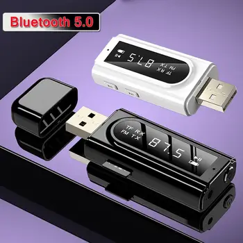 6 v 1 Bluetooth 5.0 Vysielač, Prijímač Auto FM MP3 Prehrávač s Displejom MIKROFÓN pre Handsfree Stereo Audio 3,5 mm Aux Jack Bezdrôtové
