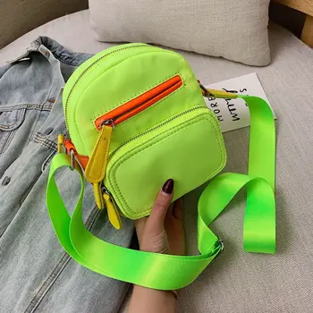 Crossbody tašky pre ženy neon grenn ružová zips plátno tašky bežné program messenger tašky fluorescencie, peňaženky, kabelky taška cez rameno