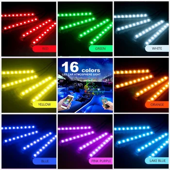 12V 4 / 48 LED Pásy, RGB Osvetlenie Vozidla Nohy Svetlo Okolitého Lampa Bezdrôtové Diaľkové Atmosféru Lampa Auto Interiérové Dekoratívne Osvetlenie