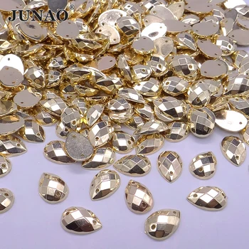 JUNAO 8*12mm Šitie Zlatá Farba Crystal Drop Kamienkami Flatback Zlaté Akryl Kryštály, Kamene Šiť Na Korálky Na Oblečenie Remeslá