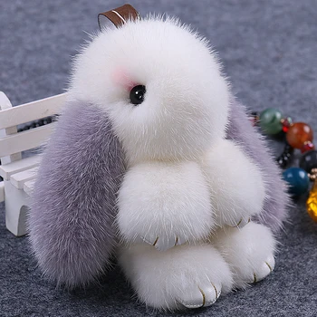 Noriek kožušiny trávy bunny taška králik prívesok mini naložené skutočné skutočné šperky klíčenia králik kľúč reťazca