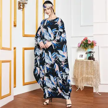 Siskakia Maxi Šaty Nadrozmerné Kúpacie Plášte pre Ženy Elegantné listy Tlač Batwing Dlhý Rukáv Moslimských arabský Odev Jeseň 2020