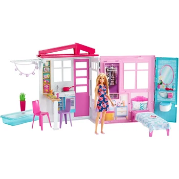 Barbie Bábika a Prenosný domček pre bábiky 1 Príbeh Playset s Bazénom a Príslušenstvo pre 3 do 7 rokov