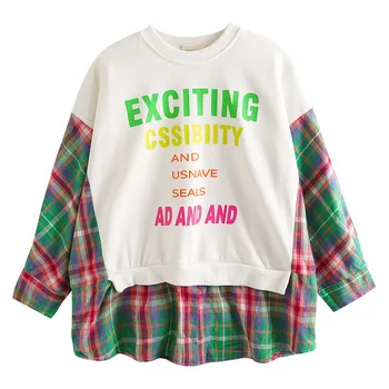 Dievčatá jeseň rodič-dieťa sveter 2020 nové módne falošné dvoch-dielny koberčeky západnej voľné šitie sveter