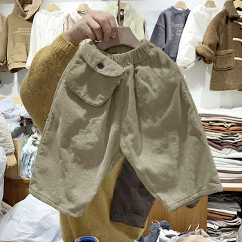 Detské jeseň/zima hot štýl bežné nohavice, džínsy menčester troch-dimenzionální vrecku voľne žijúcich nohavice