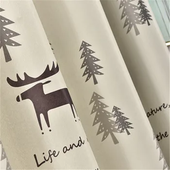 GY2804 Vianočné Elk Zelené Borovicové Stromy Krátky Záves pre bývanie, Jedáleň, Spálňa