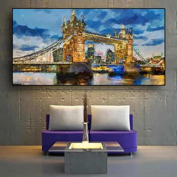 London Tower Bridge Stavať Abstraktnú olejomaľbu na Plátne Cuadros Plagáty a Vytlačí Cuadros Wall Art Obrázky Pre Obývacia Izba