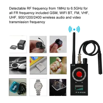 1MHz-6.5 GHz K18 Anti-Spy RF Detektor Kamera, Bezdrôtové Chybu Zistiť GSM Počúvanie Zariadenie Finder Radar Rádio Skener