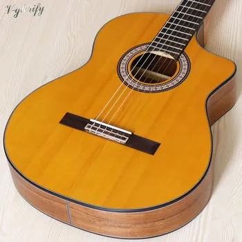 39 palcový flamenco masívneho smrekového dreva top klasická gitara žltá tenké telo cuway dizajn flamenco gitara