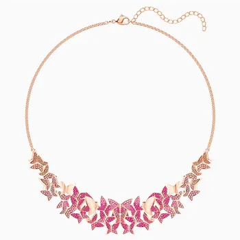 SWA Nový Unikátny ružové Zlato, Ružové Motýľ Vzor Crystal Náhrdelník Módne Atmosféru Lady Romantické Šperky Vynikajúci Darček